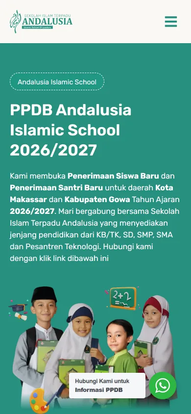 Tampilan mobile PPDB Andalusia Islamic School