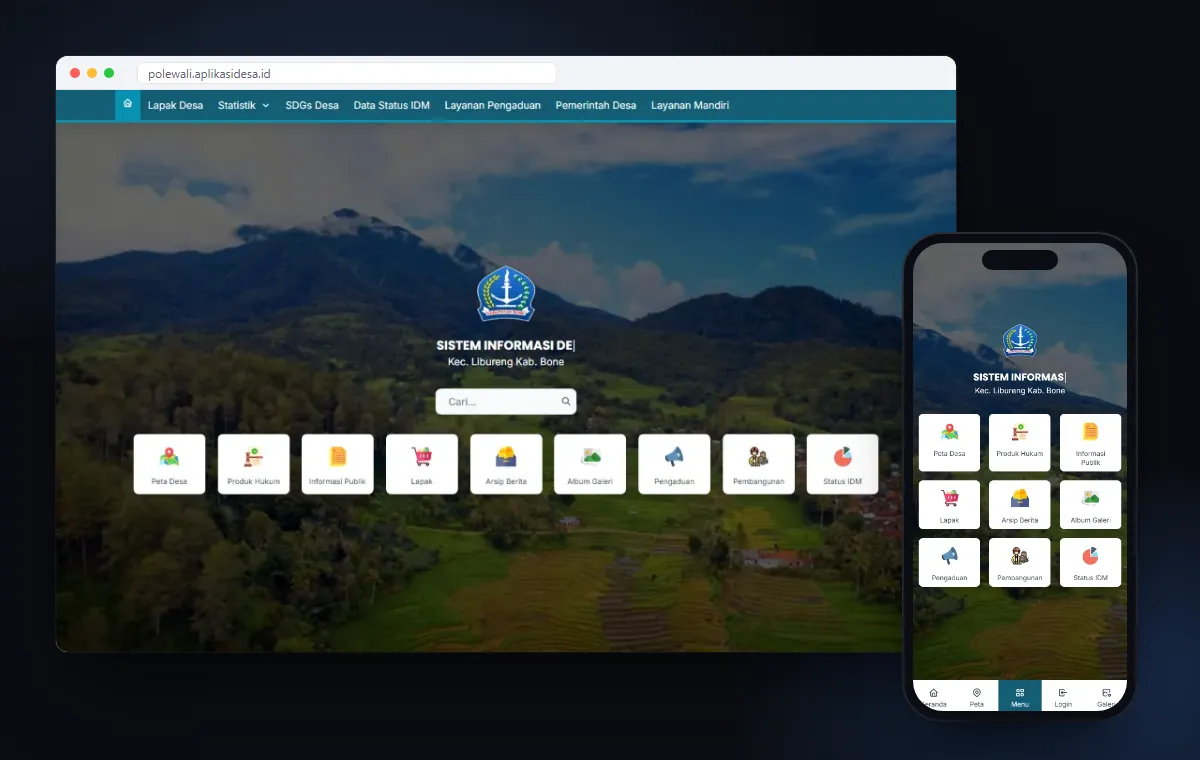 Mockup website Desa Polewali karya Edutech