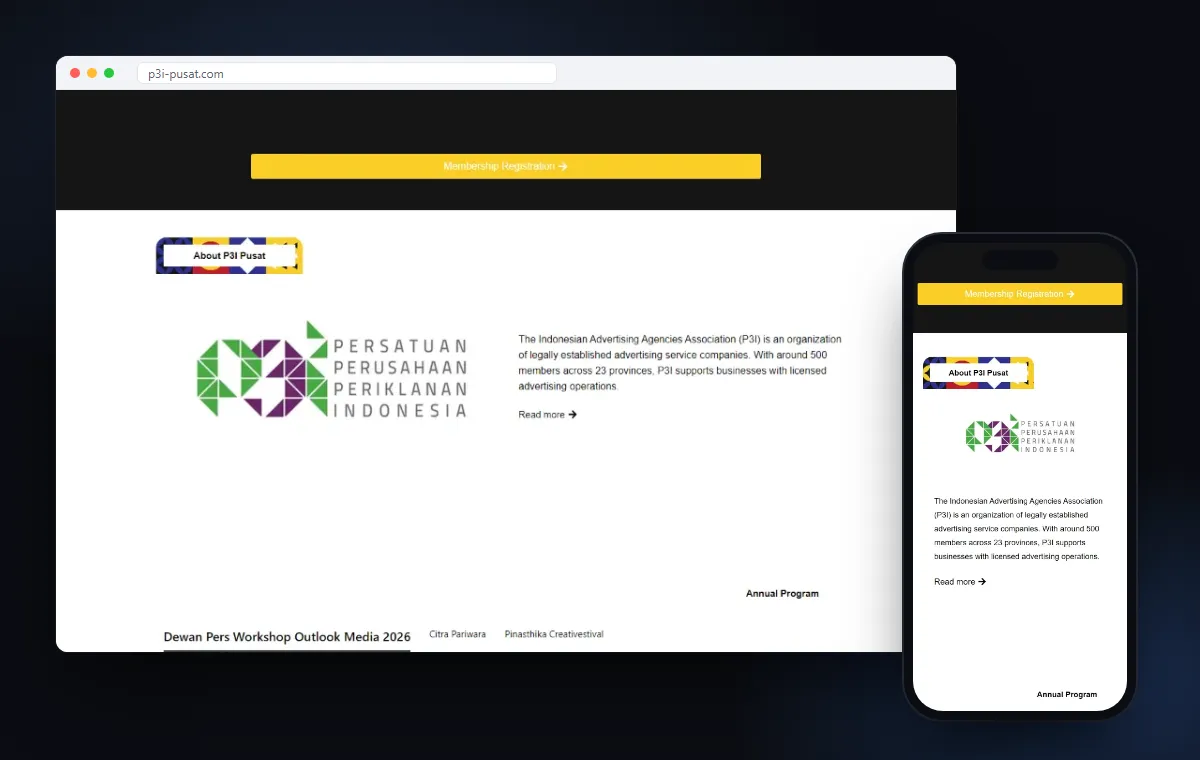 Mockup website P3I Pusat karya Edutech