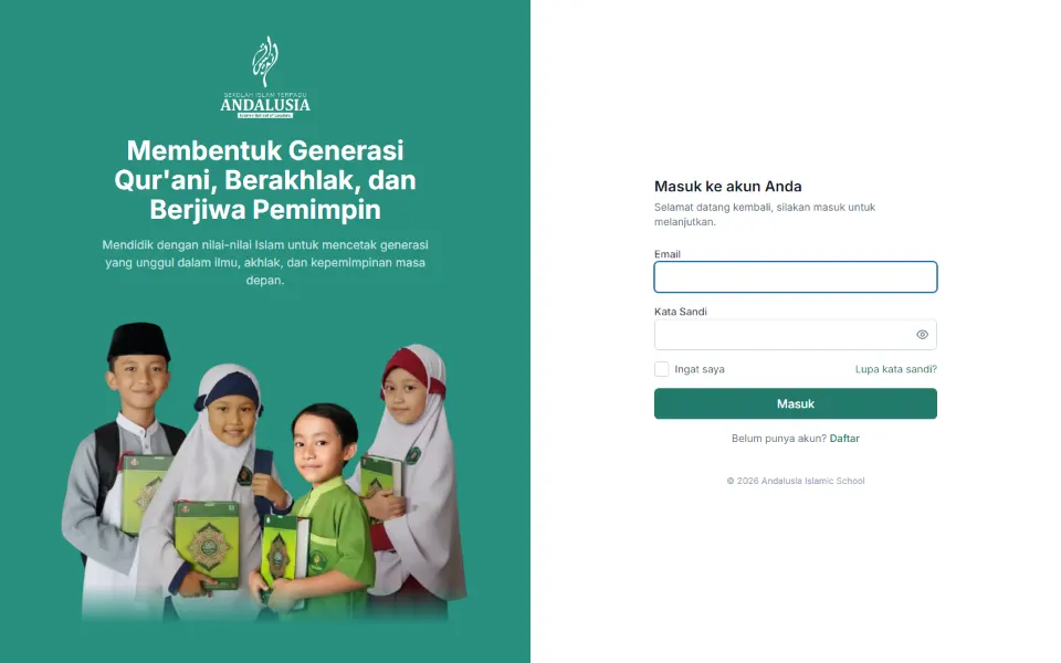 Tampilan desktop SIMAK Andalusia