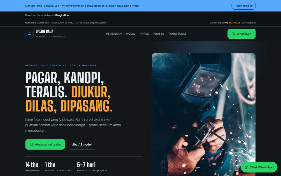 Tampilan desktop Tema Bengkel Las