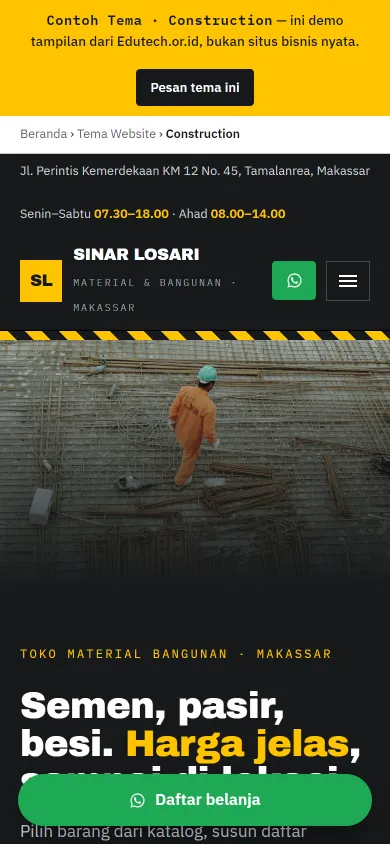 Tampilan mobile Tema Toko Bangunan