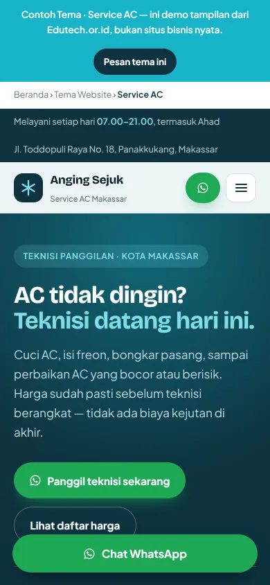 Tampilan mobile Tema Service AC