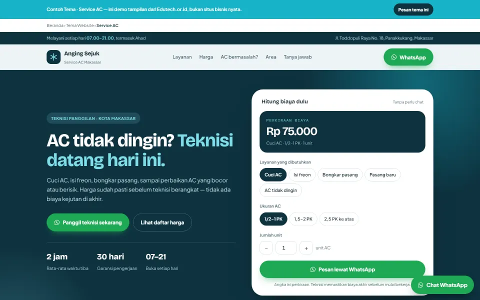 Tampilan desktop Tema Service AC